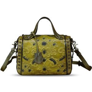 7578 Leather Satchel Embossed Leather Handbag Top Handle Bags Handmade Bag